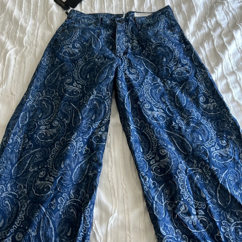 Rag & Bone The Sofie High Rise Ultra Wide Leg Ankle Paisley Jeans - Picture 2 of 14